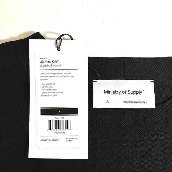 NWT Ministry of Supply Women's 3D Print Knit Slouchy Sweater Black Small USA - Picture 6 of 7